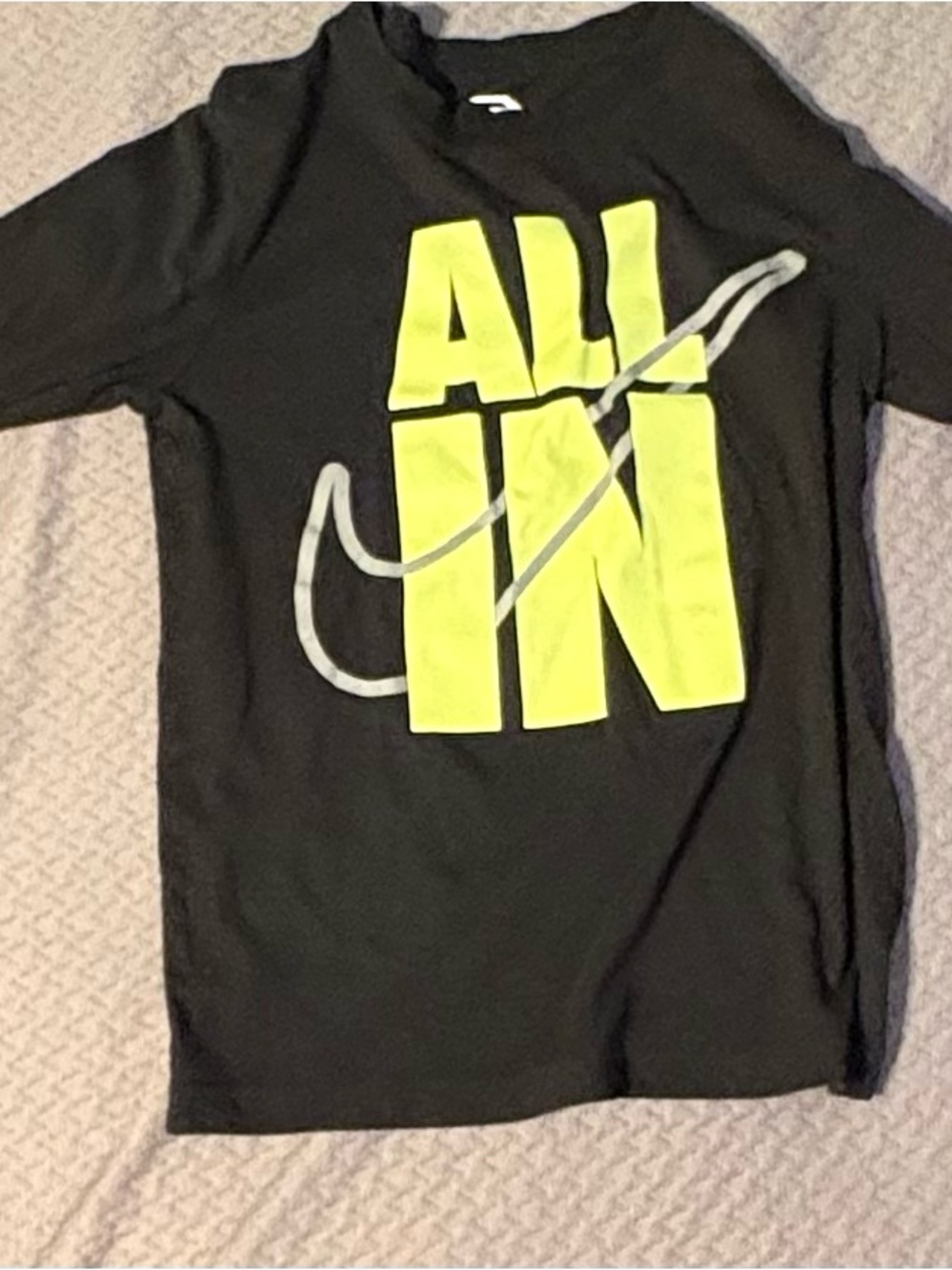 Nike Kids Black Short Sleeve Tee with Neon Yellow "ALL IN" Graphic